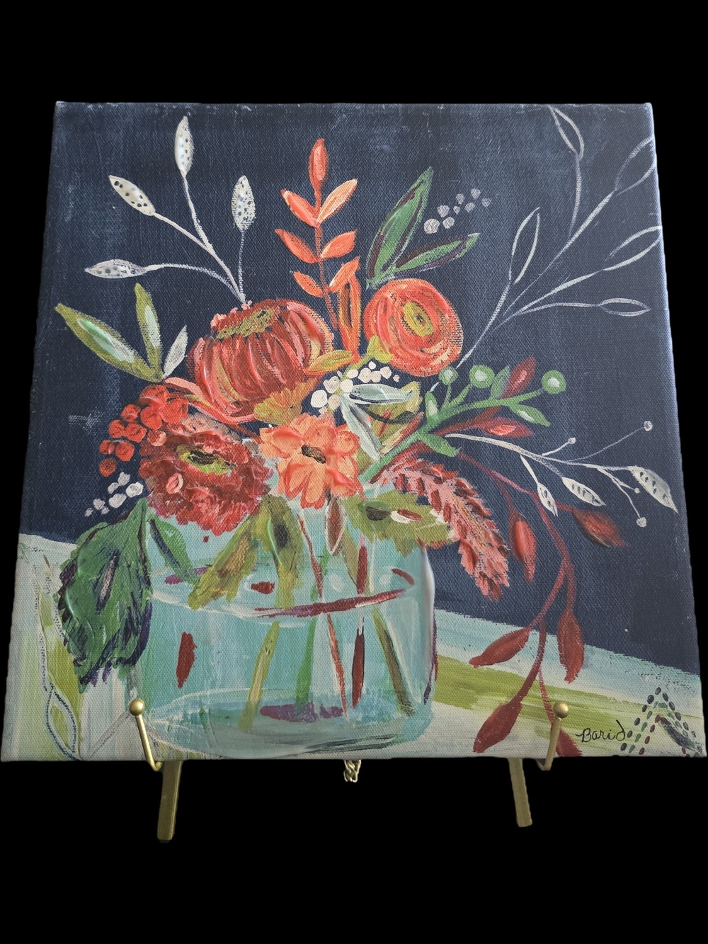 Floral Bouquet Canvas Wall Art in Coral and Green - Home Accents 12X12